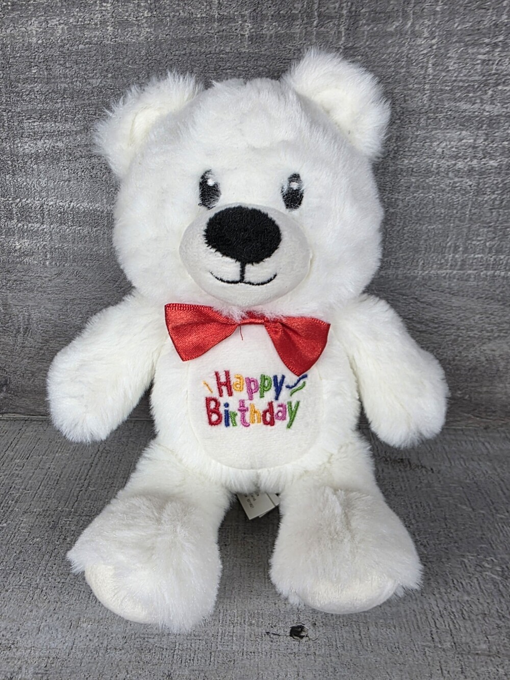 American Greetings Birthday Bear 8" White Plush w/ Red Bow Stuffed Animal b201